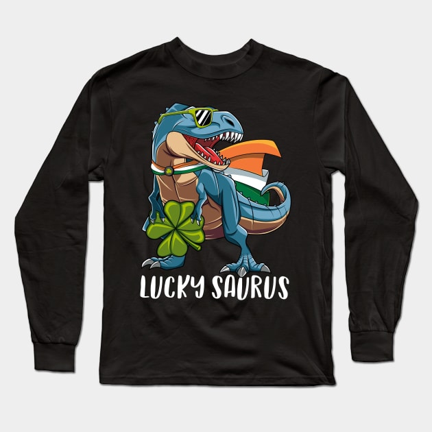 Lucky Saurus Dinosaur T-Rex St Patrick's Day Gift For Boys Kids Long Sleeve T-Shirt by HCMGift